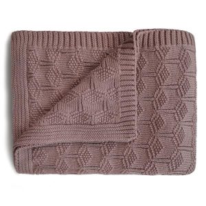 Mushie Deken Knitted Honeycomb Baby Blanket – Desert Rose (op=op)