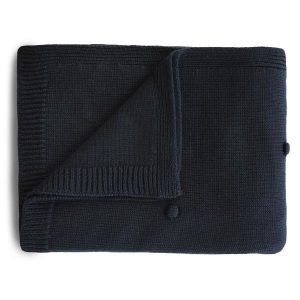 Mushie Deken Knitted Textured Dots Baby Blanket – Dark Navy