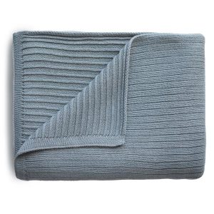 Mushie Deken Knitted Ribbed Baby Blanket – Smoke