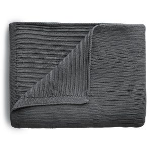 Mushie Deken Knitted Ribbed Baby Blanket – DarkGrey Melange