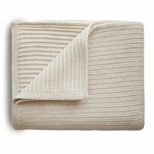 Mushie Deken Knitted Ribbed Baby Blanket – Beige Melange