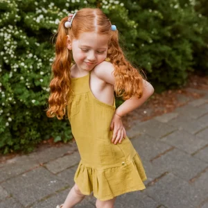 Mousseline meisjes jurk | Olive