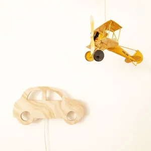 Houten wandlamp kinderkamer | Auto - blank
