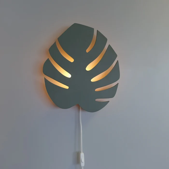 Houten wandlamp kinderkamer | Monstera blad - groen - Afbeelding 6