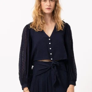 FRNCH Nydia blouse cropped donkerblauwe