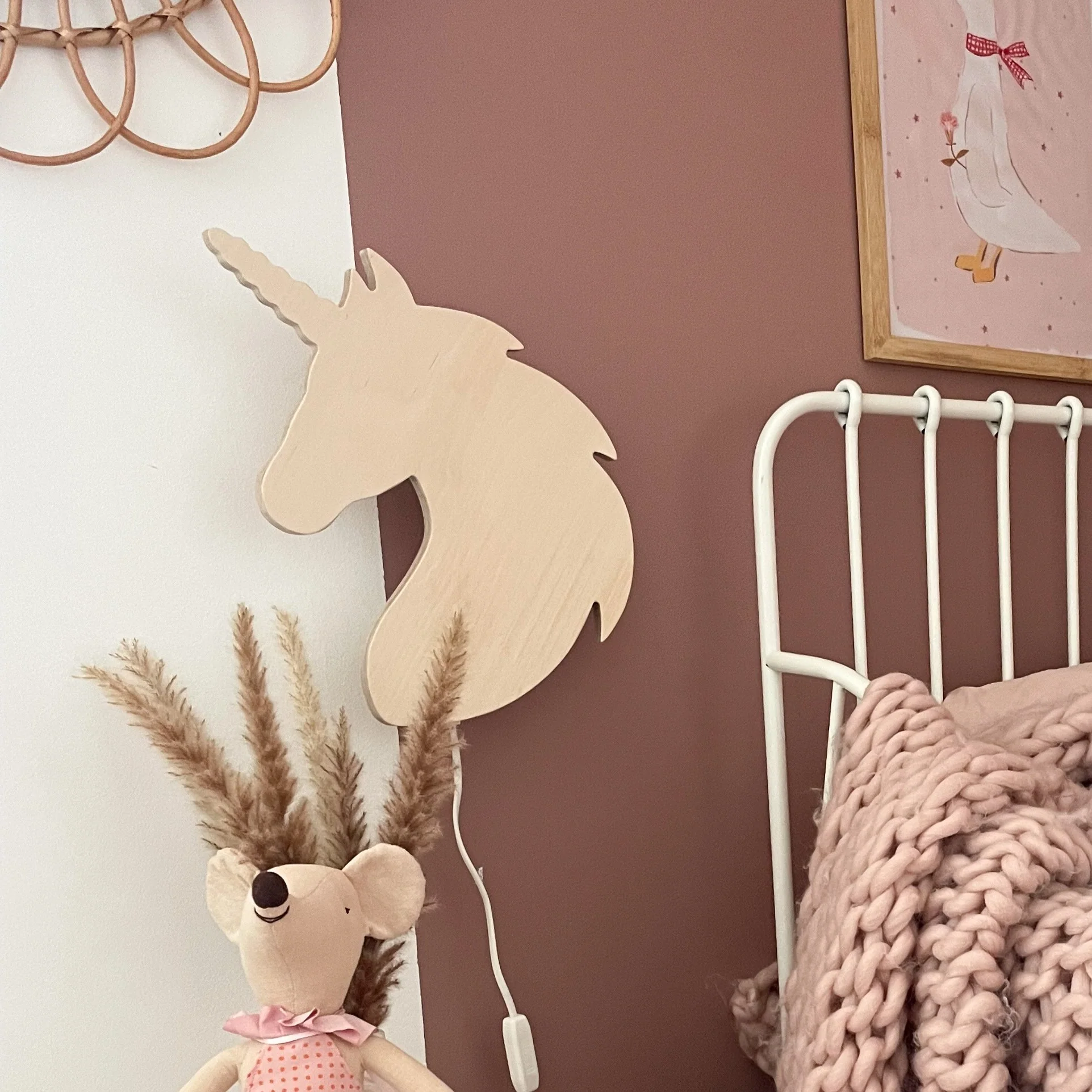 Houten wandlamp kinderkamer | Eenhoorn - blank - Afbeelding 2