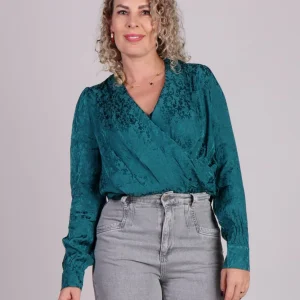 Grace & Mila Nonna wikkelblouse met patroon Groen