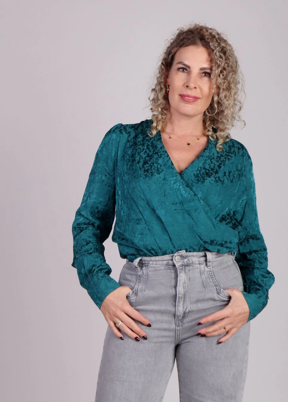 Grace & Mila Nonna wikkelblouse met patroon Groen - Afbeelding 5