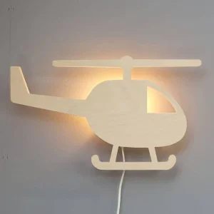 Houten wandlamp kinderkamer | Helikopter - blank