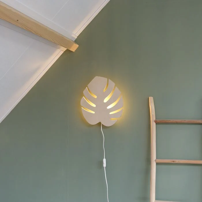 Houten wandlamp kinderkamer | Monstera blad - blank - Afbeelding 7