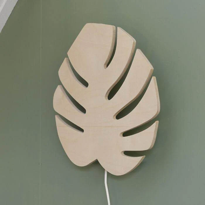 Houten wandlamp kinderkamer | Monstera blad - blank - Afbeelding 8