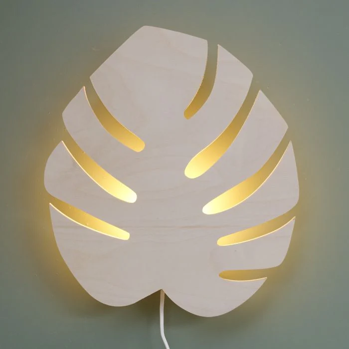 Houten wandlamp kinderkamer | Monstera blad - blank
