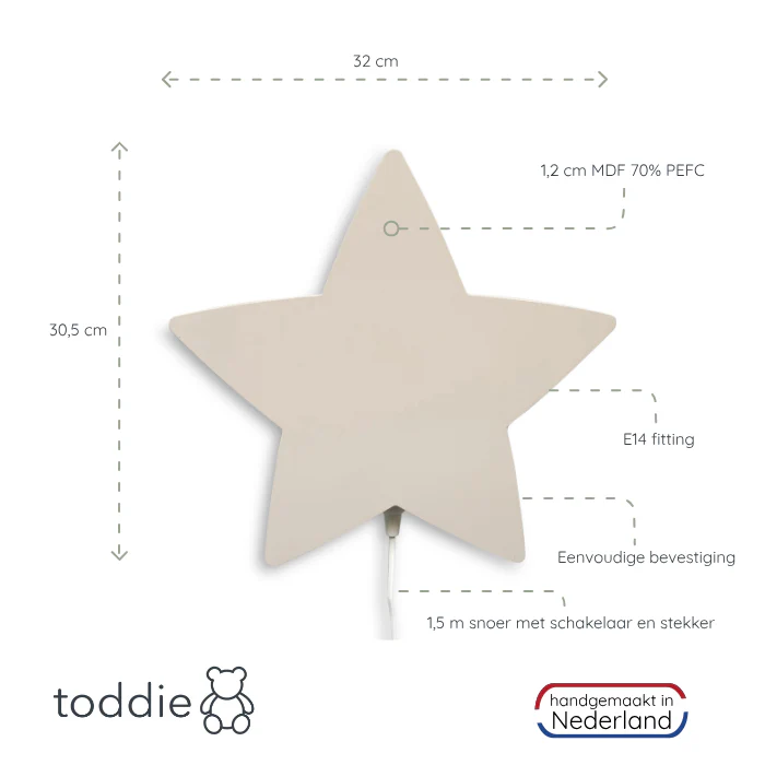 Houten wandlamp kinderkamer | Ster - beige - Afbeelding 4