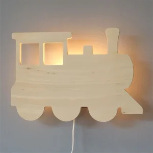 Houten wandlamp kinderkamer | Trein, locomotief - blank