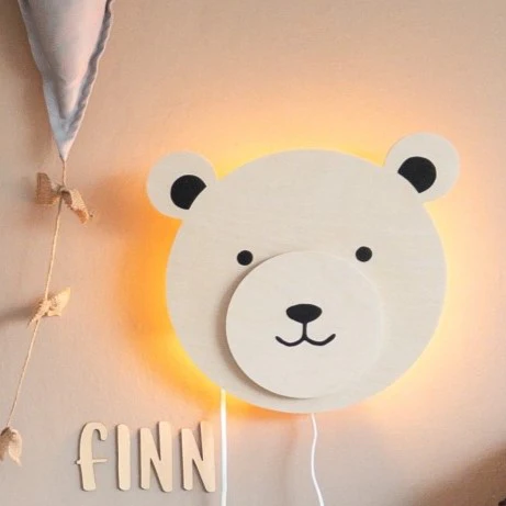 Houten wandlamp kinderkamer | Teddy - blank