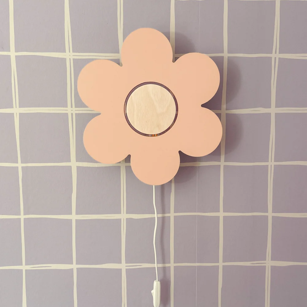 Houten wandlamp kinderkamer | Bloem - Peach - Afbeelding 8