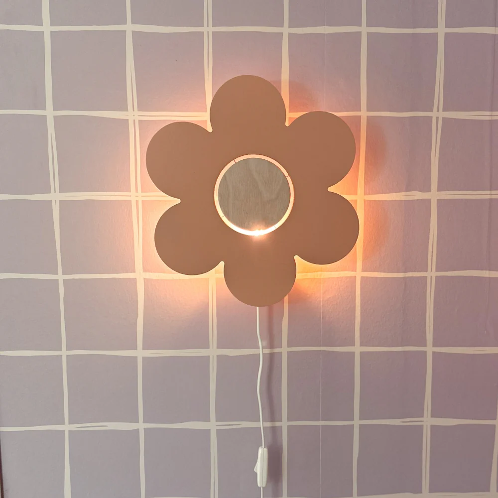 Houten wandlamp kinderkamer | Bloem - Peach - Afbeelding 2