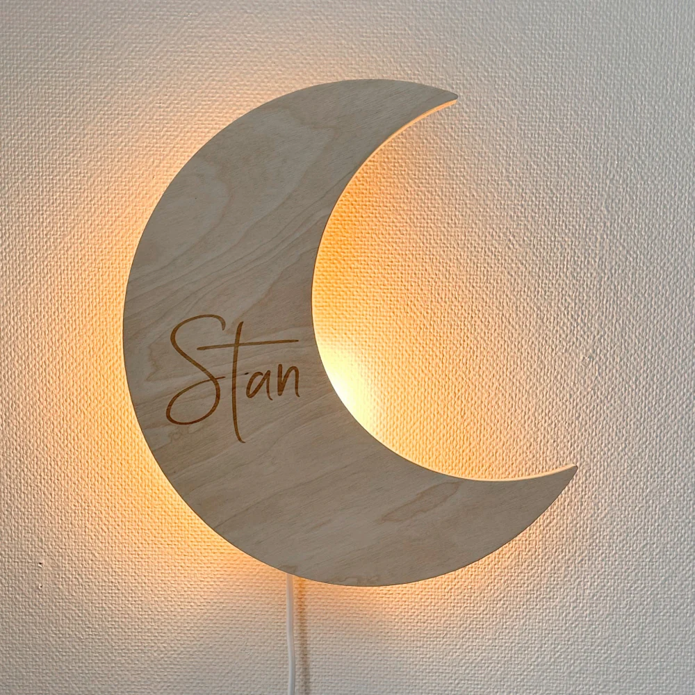 Houten wandlamp kinderkamer | Maan - blank - Afbeelding 4