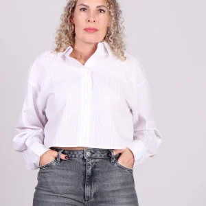 mbyM Emele cropped blouse met roze streep Wit