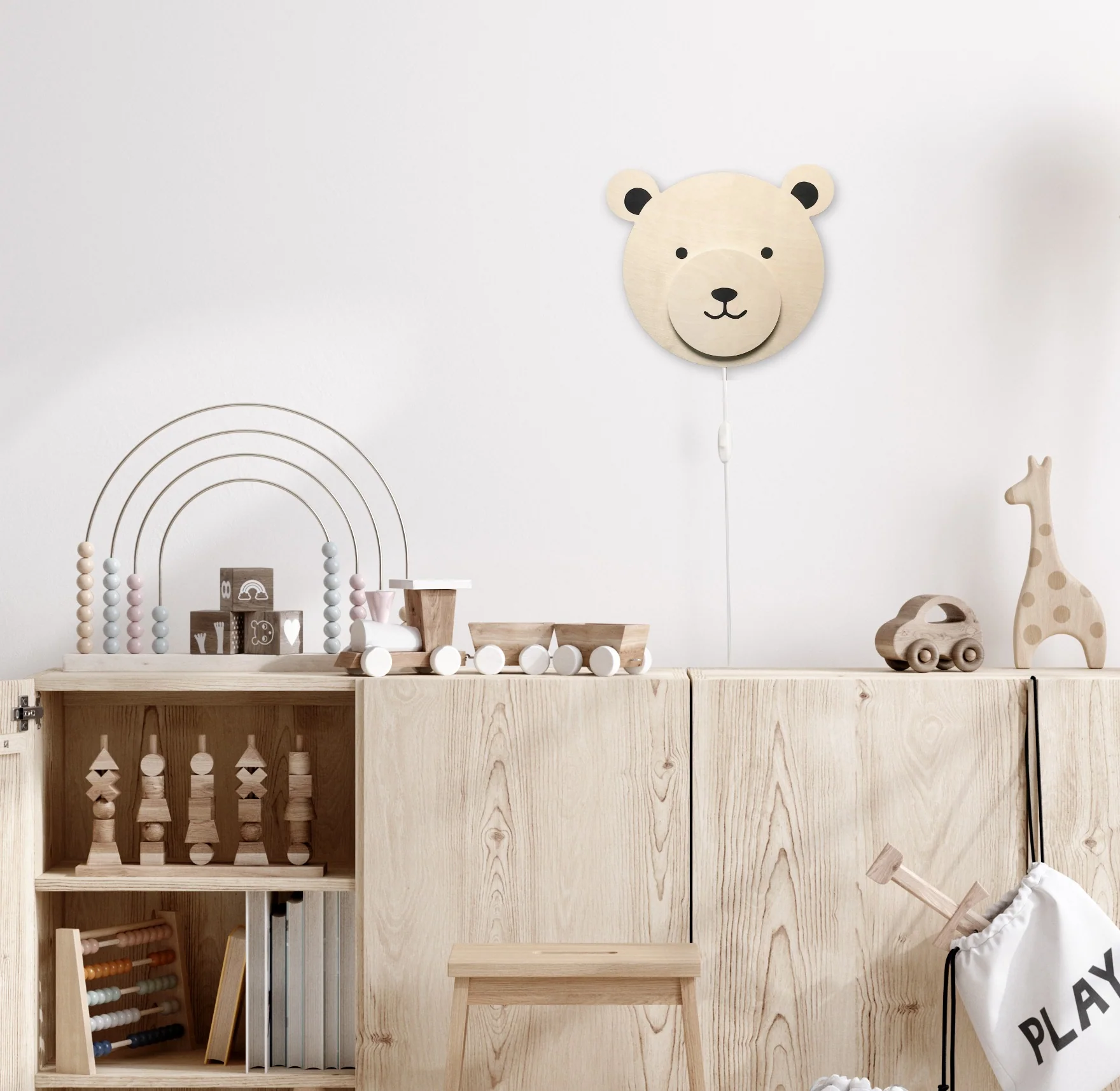 Houten wandlamp kinderkamer | Teddy - blank - Afbeelding 7